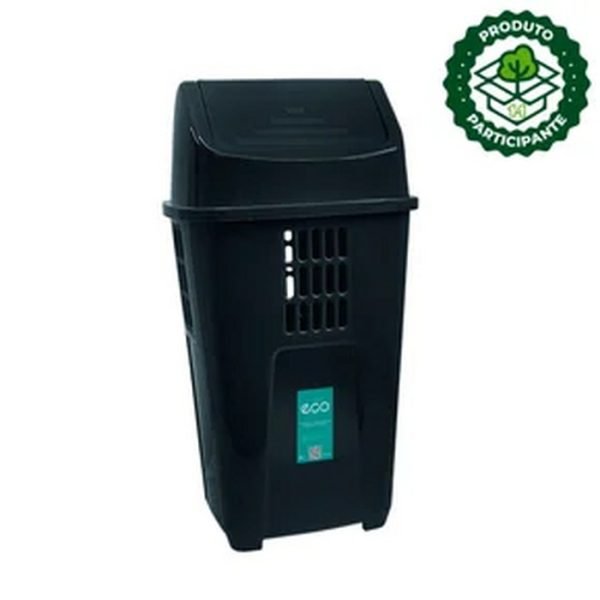 LIXEIRA DE 50 LITROS C/ TAMPA BASCULANTE PRETA PLASVALE - Image 3