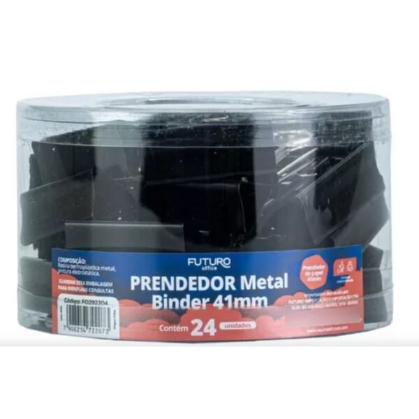 PRENDEDOR DE PAPEL METAL BLINDER 41MM PRETO C/24 FUTURO