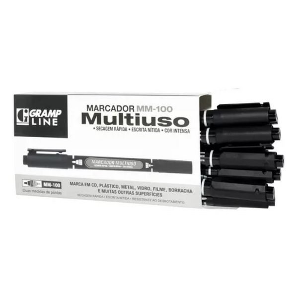 CAIXA DE MARCADOR PERMANENTE MULTIUSO MM100 PRETO C/ 12 GRAMPLINE - Image 2