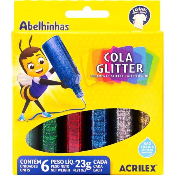 CAIXA DE COLA GLITTER 23G C/ 6 CORES ACRILEX