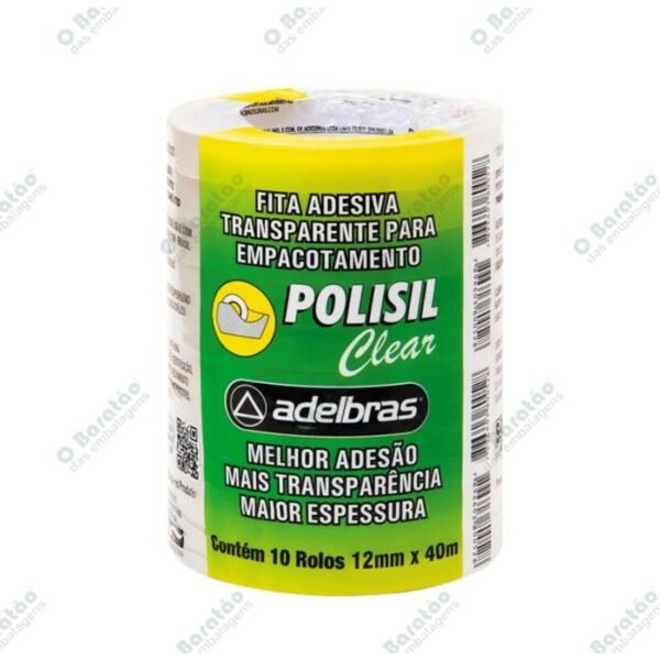 FITA ADESIVA TRANSPARENTE POLISIL 12X40 C/10 ADELBRAS - Image 2
