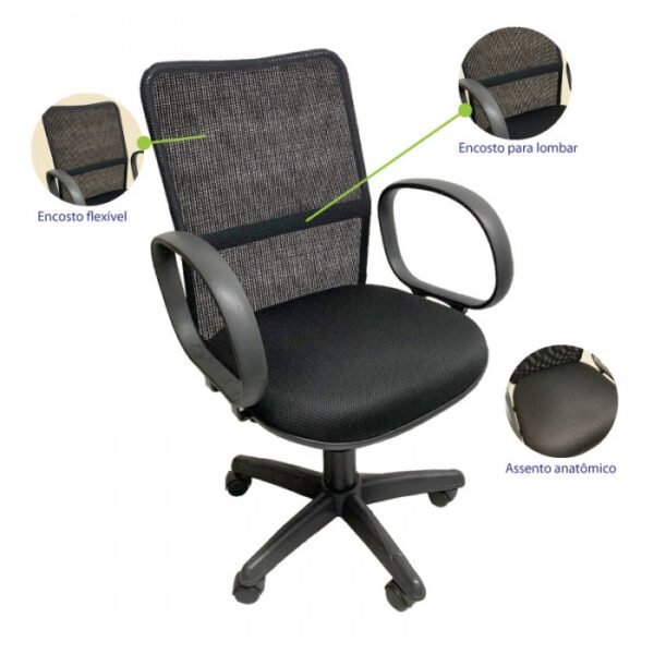 CADEIRA DE ESCRITÓRIO EXECUTIVA GIRATÓRIA TELADA ERGONÔMICA PRETA LG FLEX - Image 2
