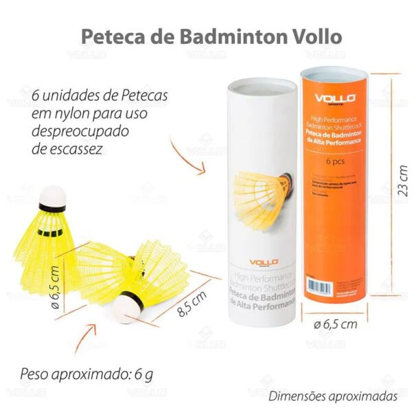 KIT DE PETECAS BADMINTON NYLON BRANCA C/6  VOLLO - Image 4
