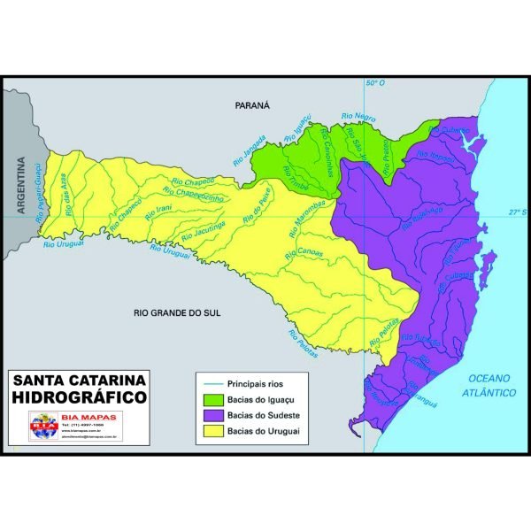 MAPA SANTA CATARINA HIDROGRAFICO 120X90 BIA MAPAS