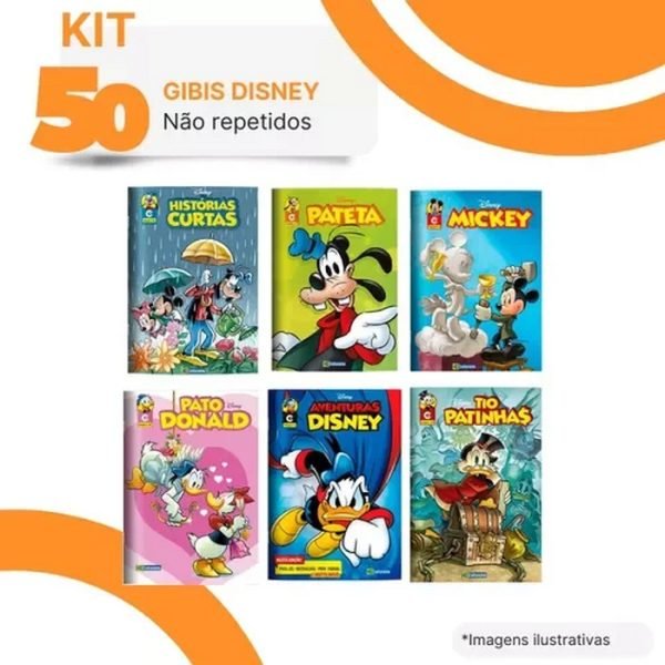 KIT DE GIBIS DISNEY C/50 UNIDADES SEM REPETIÇÃO