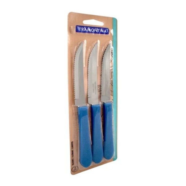 FACA DE CHURRASCO LEME C/ 3PC 4" AZUL TRAMONTINA