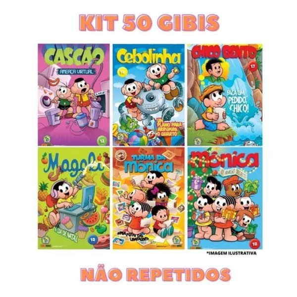 KIT DE GIBIS TURMA DA MONICA C/50 UNIDADES SEM REPETIÇÃO