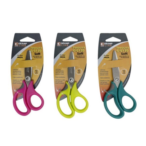 TESOURA INFANTIL EM INOX 13CM G130 COLORIDA GRAMPLINE