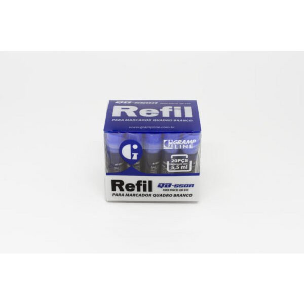 CAIXA REFIL DE TINTA P/ MARCADOR QB-550R 5,5ML AZUL C/ 20 GRAMPLINE