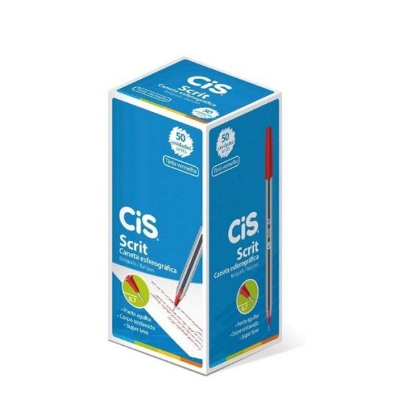 CAIXA DE CANETA ESFEROGRÁFICA 0,7 VERMELHA C/ 50 SCRIT CIS