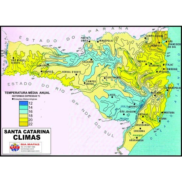 MAPA SANTA CATARINA TEMPERATURA 120X90 BIA MAPAS