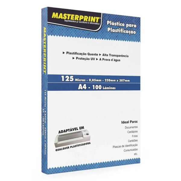 PLASTICO PARA PLASTIFICAÇÃO A4 220X307 C/ 100 LAMINAS  MASTERPRINT