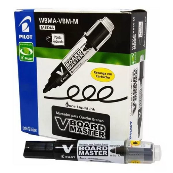 CAIXA DE MARCADOR DE QUADRO BRANCO RECARREGAVEL WBMA-VBM PRETO C/12 PILOT