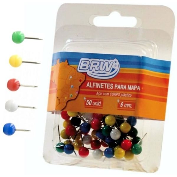 ALFINETE PARA MAPA BOLA SORTIDO  6MM C/50 BRW