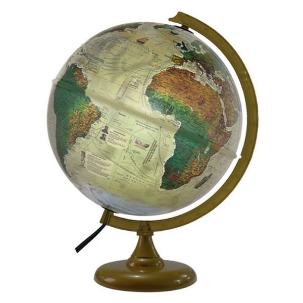 GLOBO TERRESTRE 30CM HISTORICO FPH LED BRANCO B/R OURO VELHO LIBRERIA