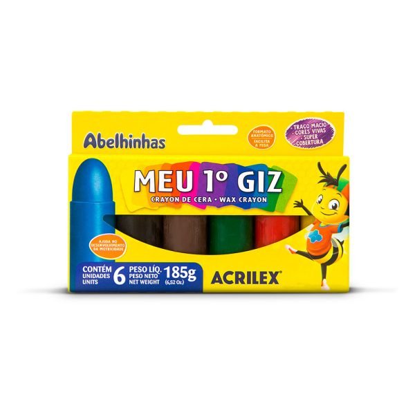 CAIXA MEU PRIMEIRO GIZ C/ 6 CORES 185G ACRILEX