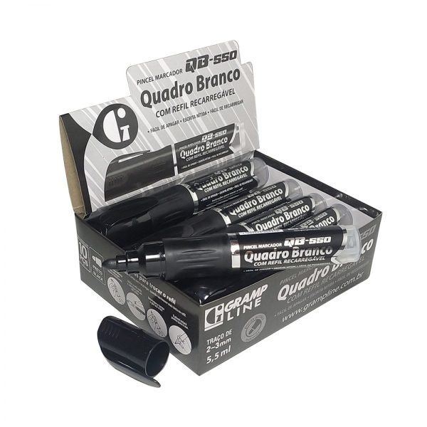 CAIXA DE MARCADOR DE QUADRO BRANCO RECARREGAVEL QB-550 PRETO C/10 GRAMPLINE - Image 2