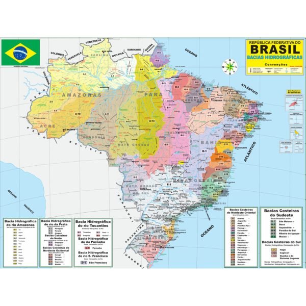 MAPA BRASIL HIDROGRAFICO 120X90 BIA MAPAS