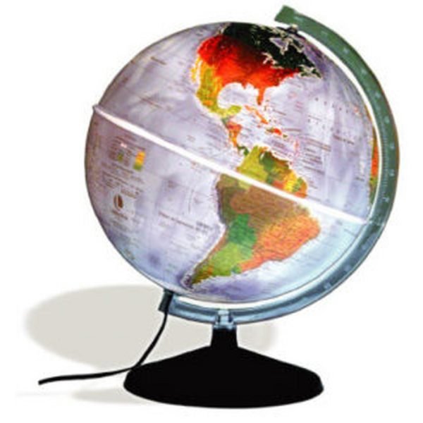 GLOBO TERRESTRE 30CM MONDO FIS/POL LED BRANCO B/R AZUL CELESTE LIBRERIA