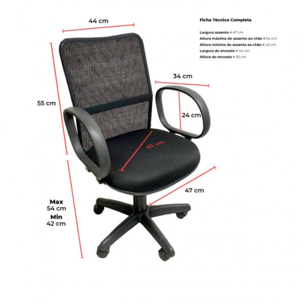 CADEIRA DE ESCRITÓRIO EXECUTIVA GIRATÓRIA TELADA ERGONÔMICA PRETA LG FLEX - Image 3