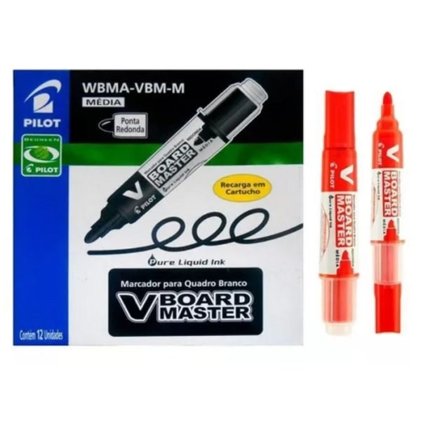 CAIXA DE MARCADOR DE QUADRO BRANCO RECARREGAVEL WBMA-VBM VERMELHO C/12 PILOT - Image 2