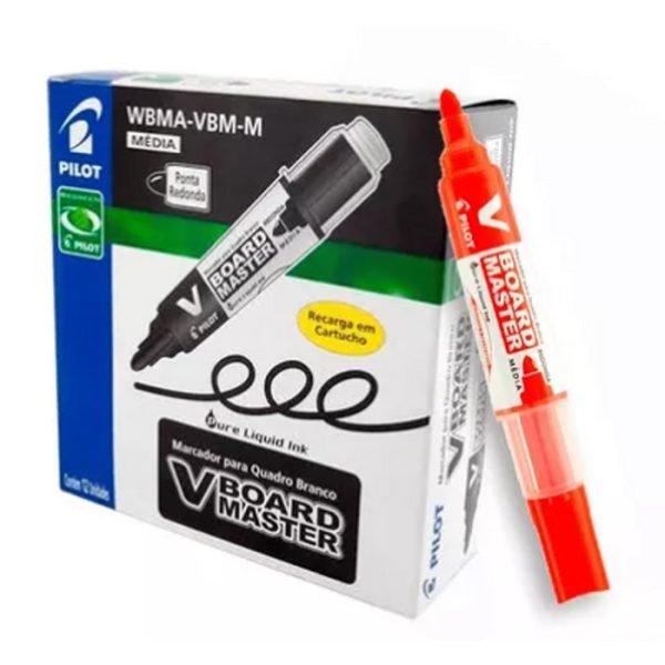 CAIXA DE MARCADOR DE QUADRO BRANCO RECARREGAVEL WBMA-VBM VERMELHO C/12 PILOT