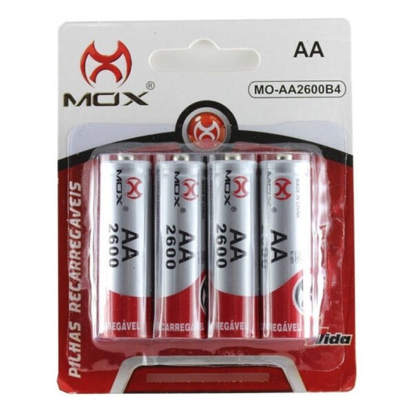 KIT C/ 04 PILHAS RECARREGAVEIS AA 2700MAH MOX