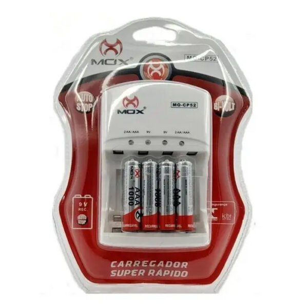 CARREGADOR DE PILHAS MO-CP52 C/ 4 PILHAS AAA  MOX