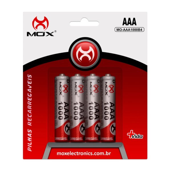 KIT C/ 04 PILHAS RECARREGAVEIS AAA 1100MAH MOX