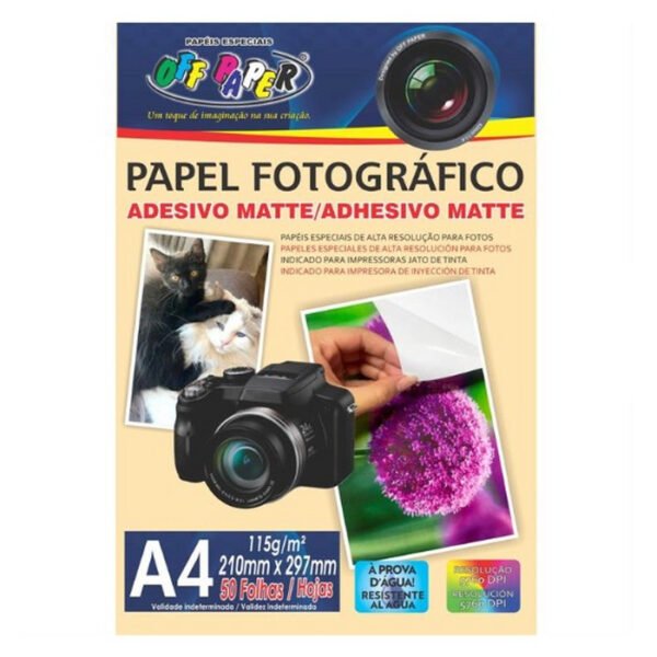 PAPEL FOTOGRÁFICO A4 ADESIVO 115G C/ 50 FOLHAS OFF PAPER