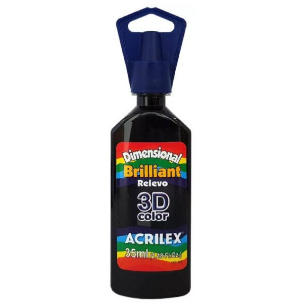 TINTA PARA TECIDO 3D RELEVO DIMENSIONAL BRILHANTE PRETA 35ML ACRILEX