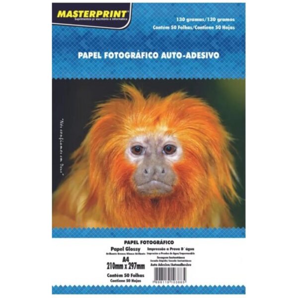 PAPEL FOTOGRÁFICO ADESIVO A4 GLOSSY 130G C/ 50 FOLHAS MASTERPRINT